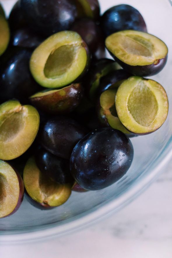 Halved Damson Plums