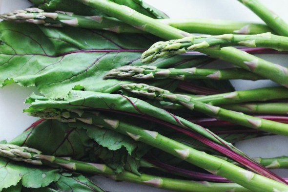 asparagus + beet greens