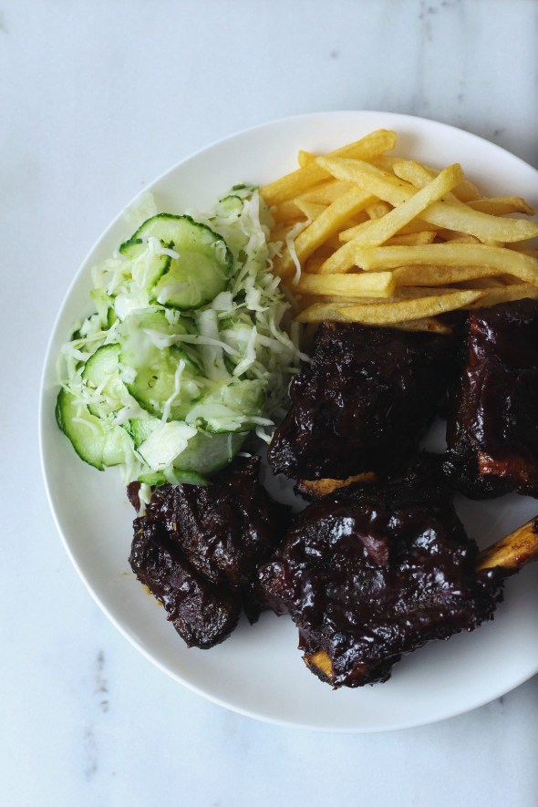 Bourbon BBQ Beef Ribs with Cucumber Vinegar Slaw