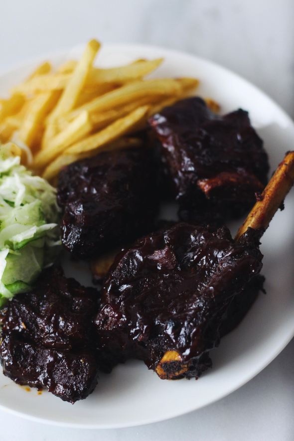Bourbon BBQ Beef Ribs with Cucumber Vinegar Slaw 