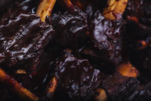 Bourbon BBQ Beef Ribs with Cucumber Vinegar Slaw