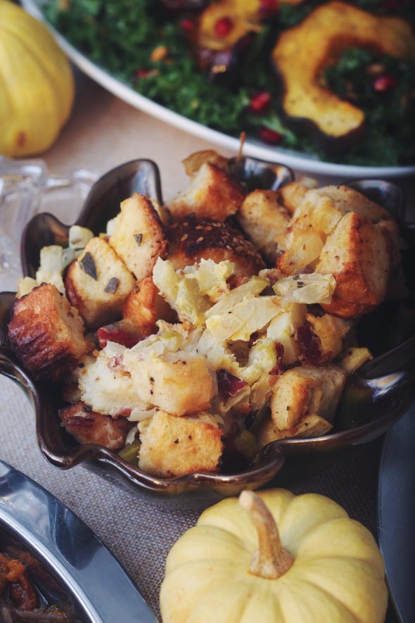 Challah, Beef Bacon, Apple and Sage Stuffing 