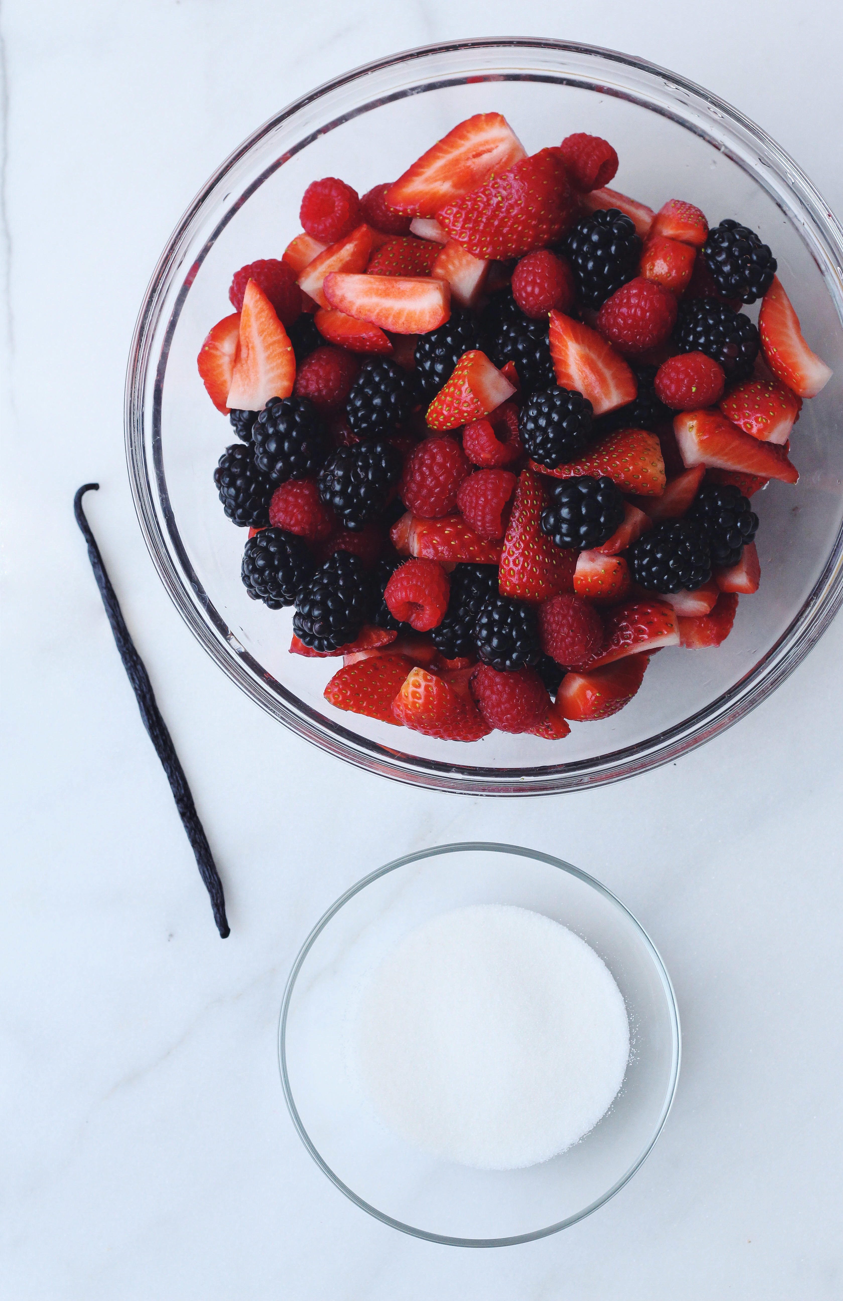 berries, sugar and vanilla bean