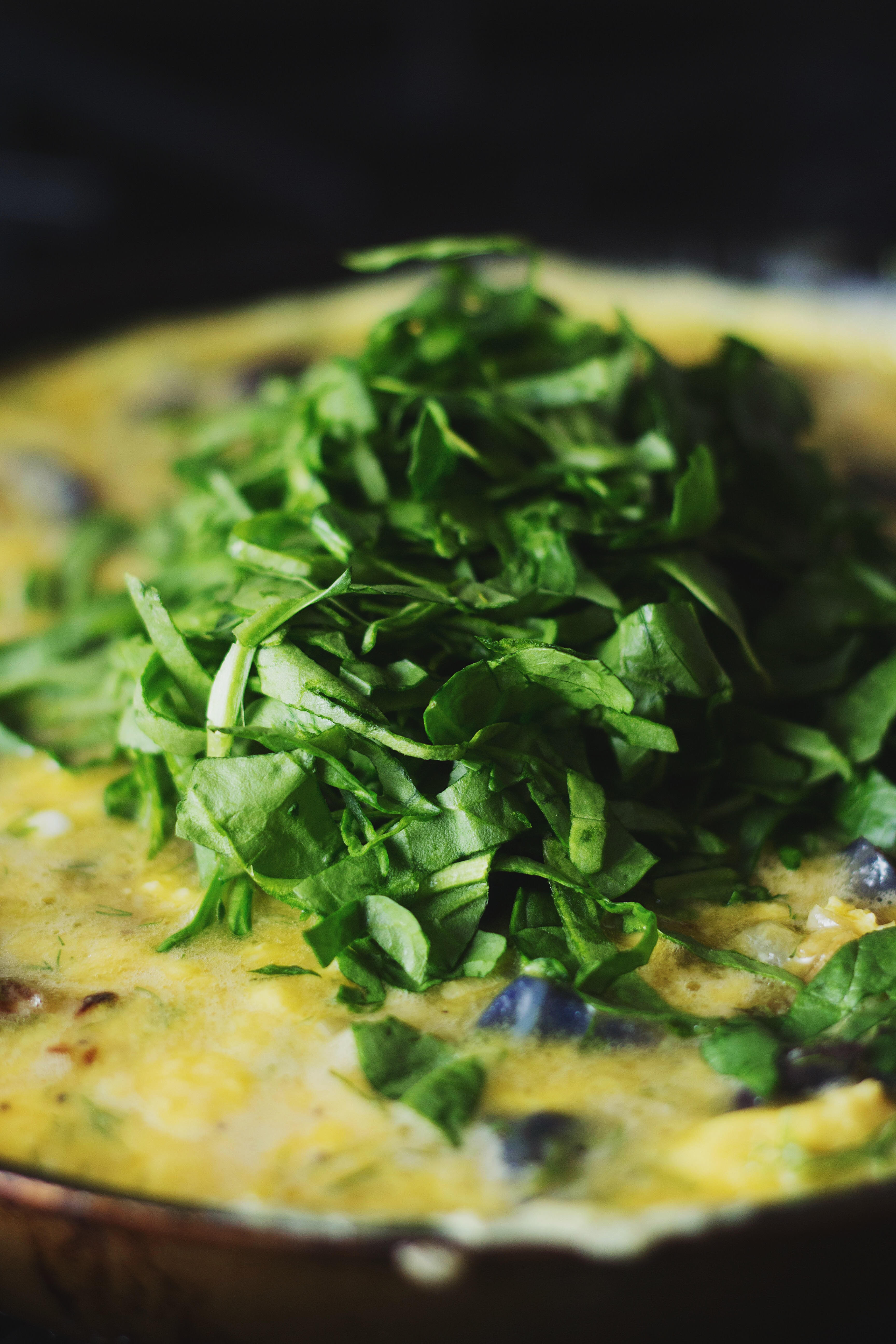 Purple Potato, Cheddar and Spinach Frittata