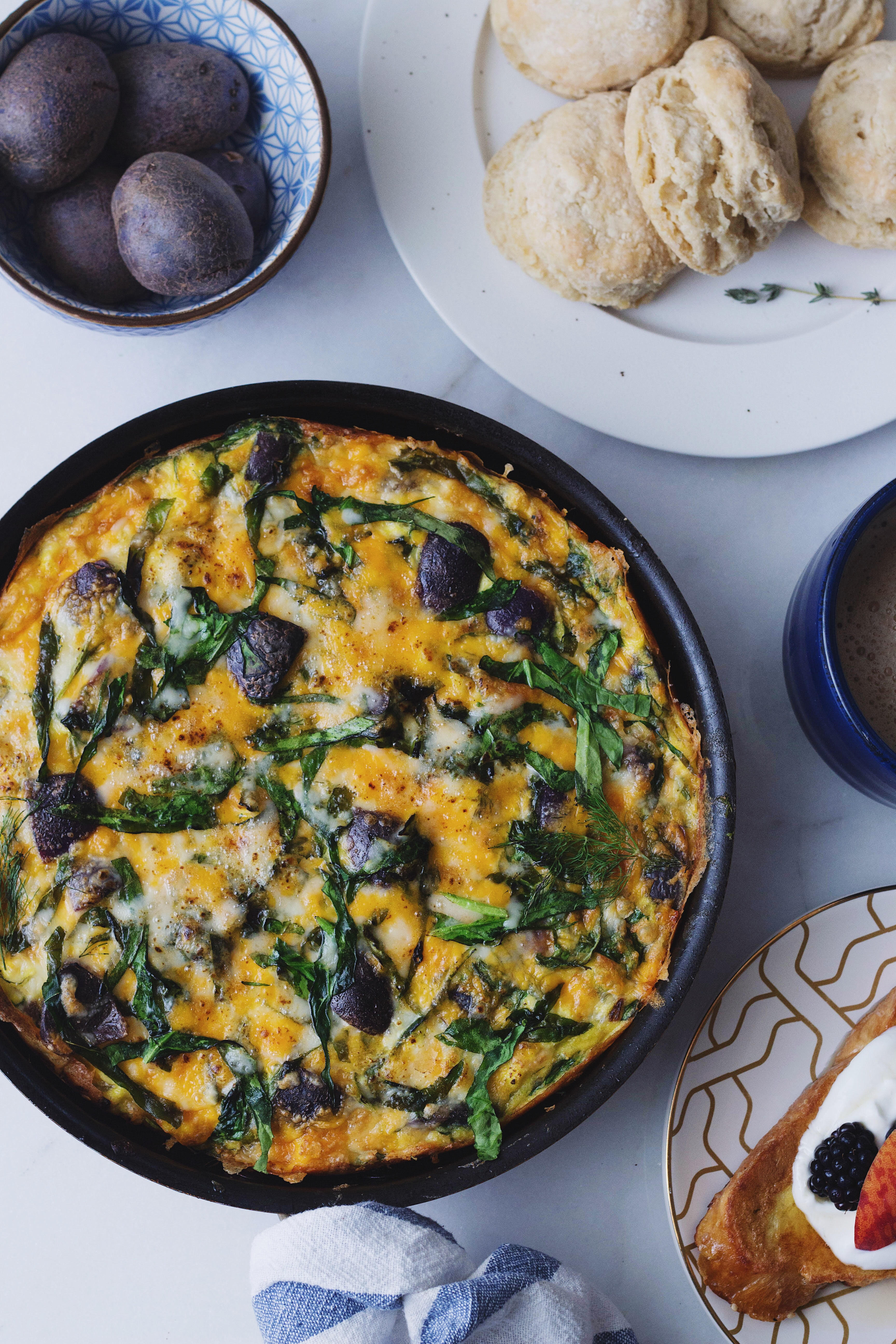 Purple Potato, Cheddar and Spinach Frittata