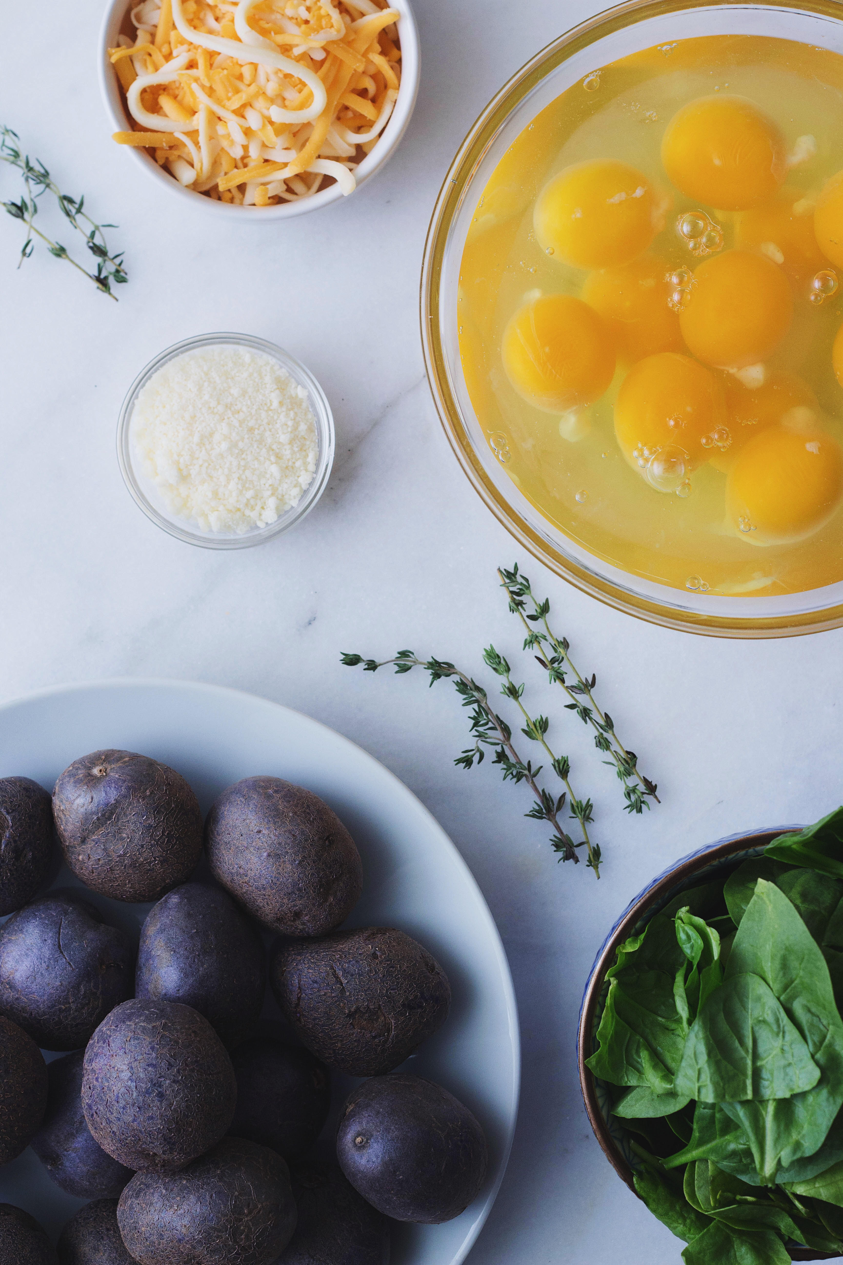 Purple Potato, Cheddar and Spinach Frittata