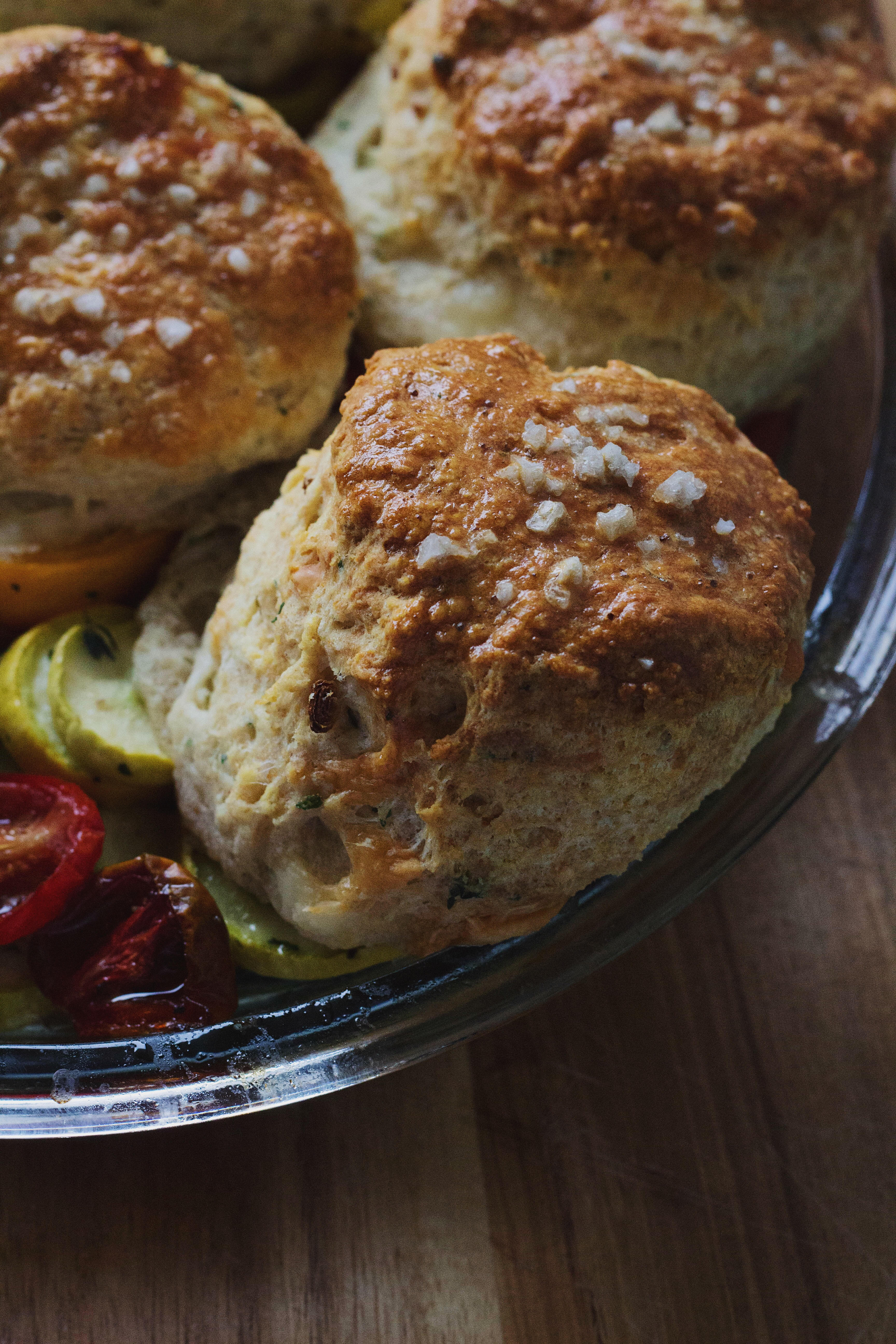 Tomato & Zucchini Cobbler with Gruyere and Thyme Biscuits