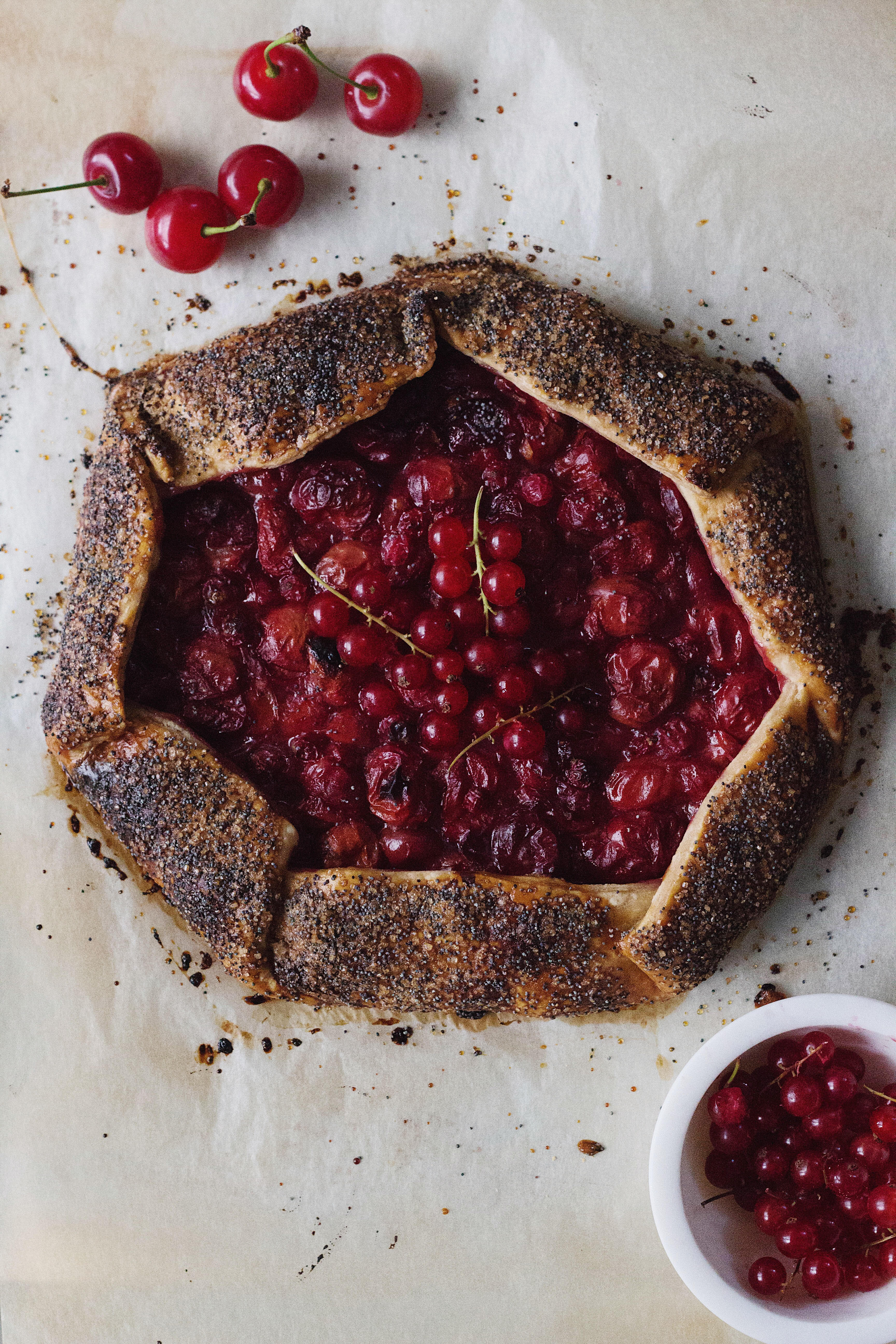 Sour Cherry, Red Currant, Rye and Poppy Galette