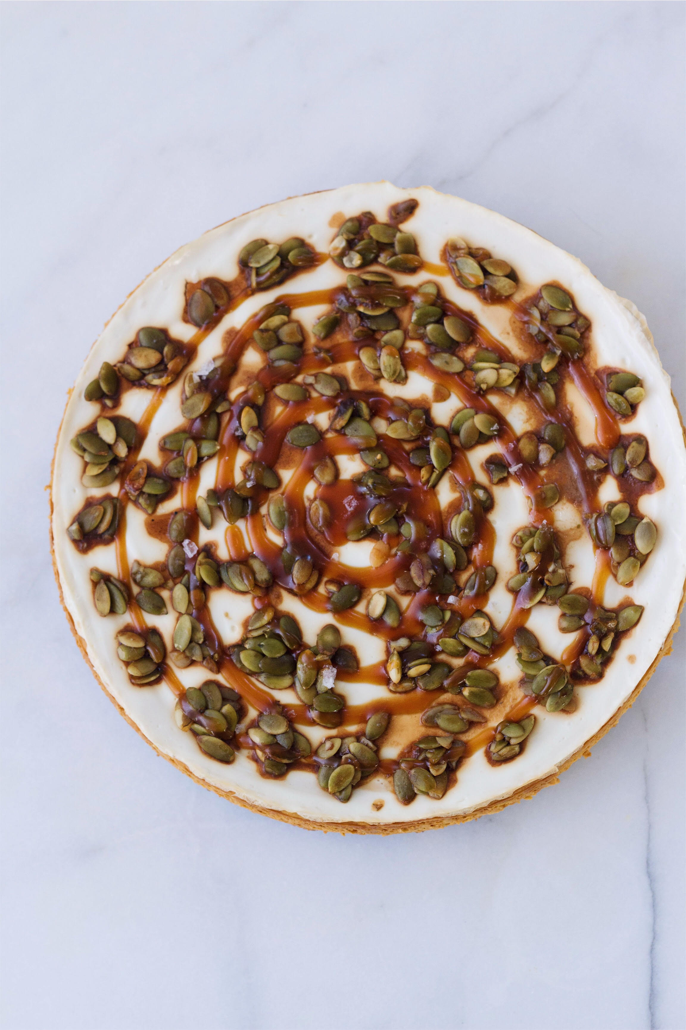 Salted Caramel Pumpkin Cheesecake with Maple Creme Fraiche