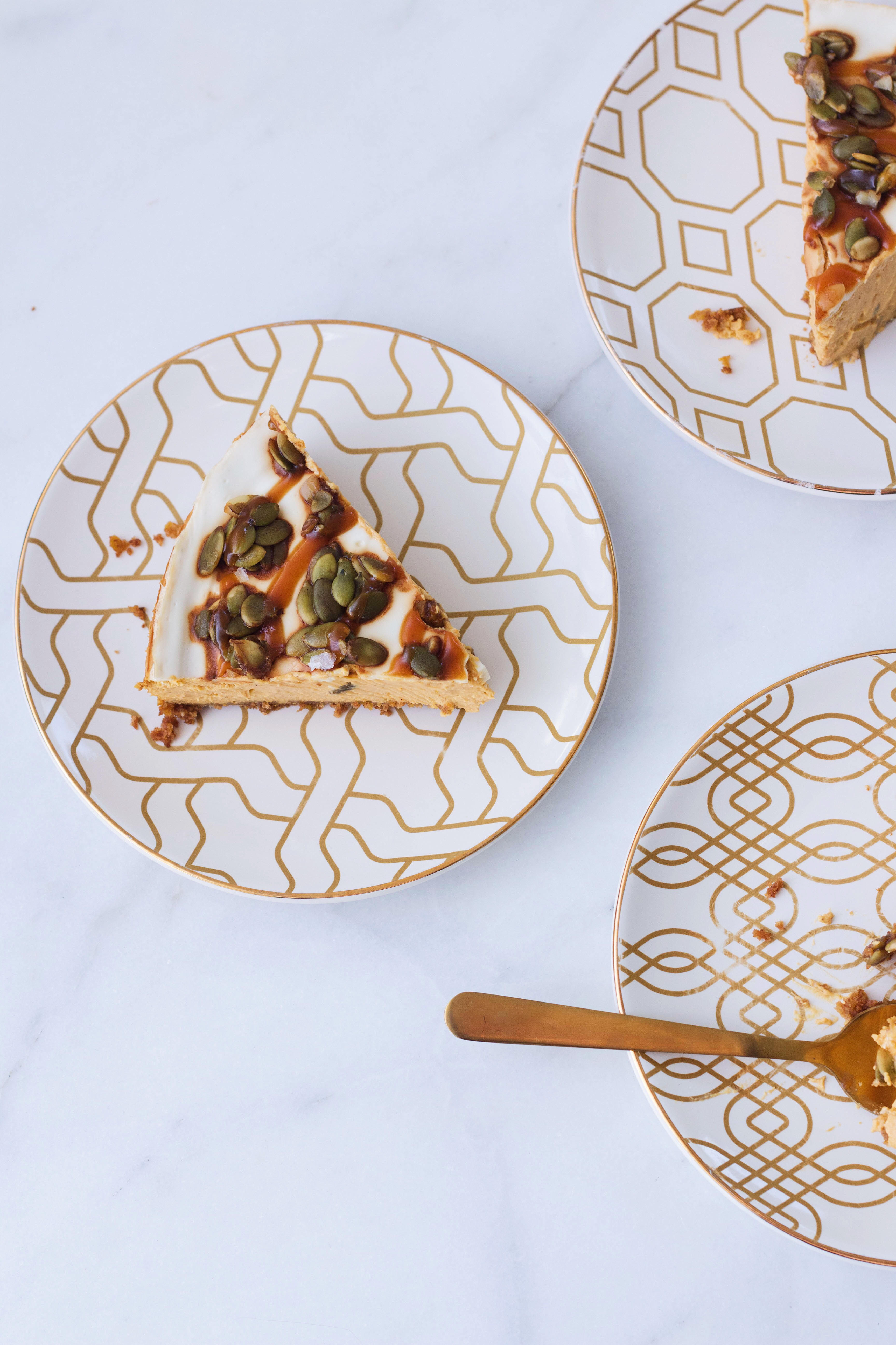 Salted Caramel Pumpkin Cheesecake with Maple Creme Fraiche