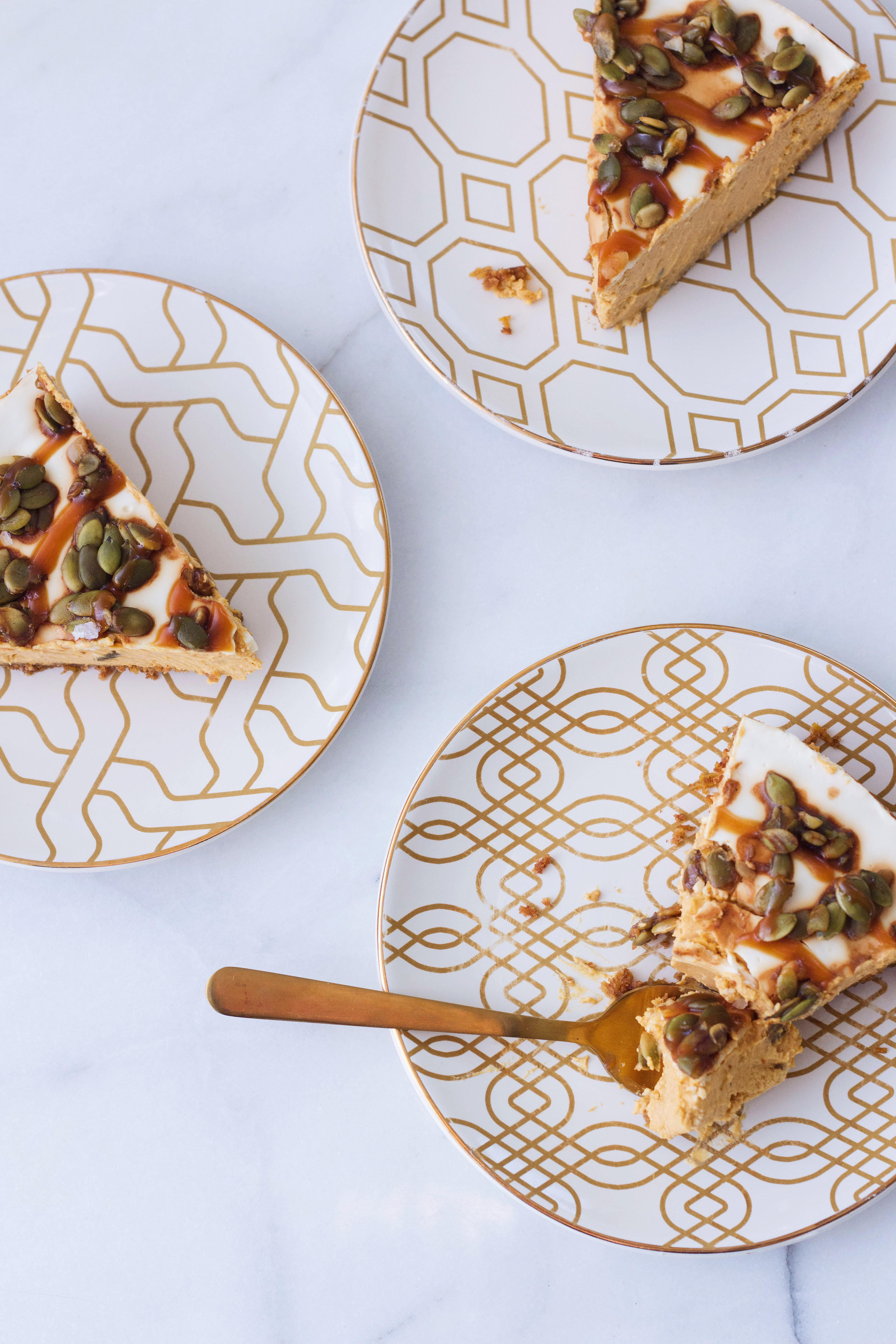 Salted Caramel Pumpkin Cheesecake with Maple Creme Fraiche