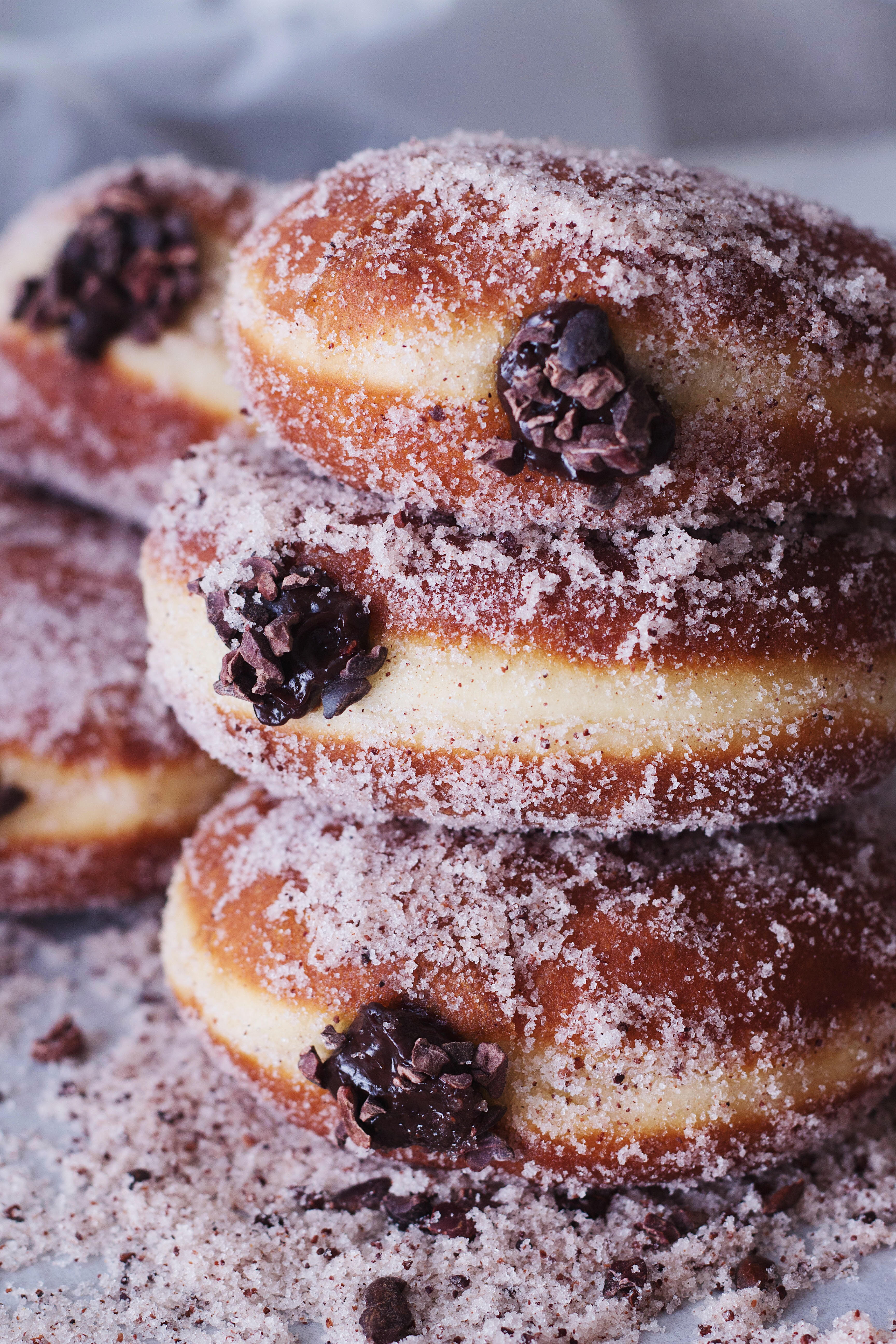 Chocolate Babka Doughnuts with Cacao Nib Sugar