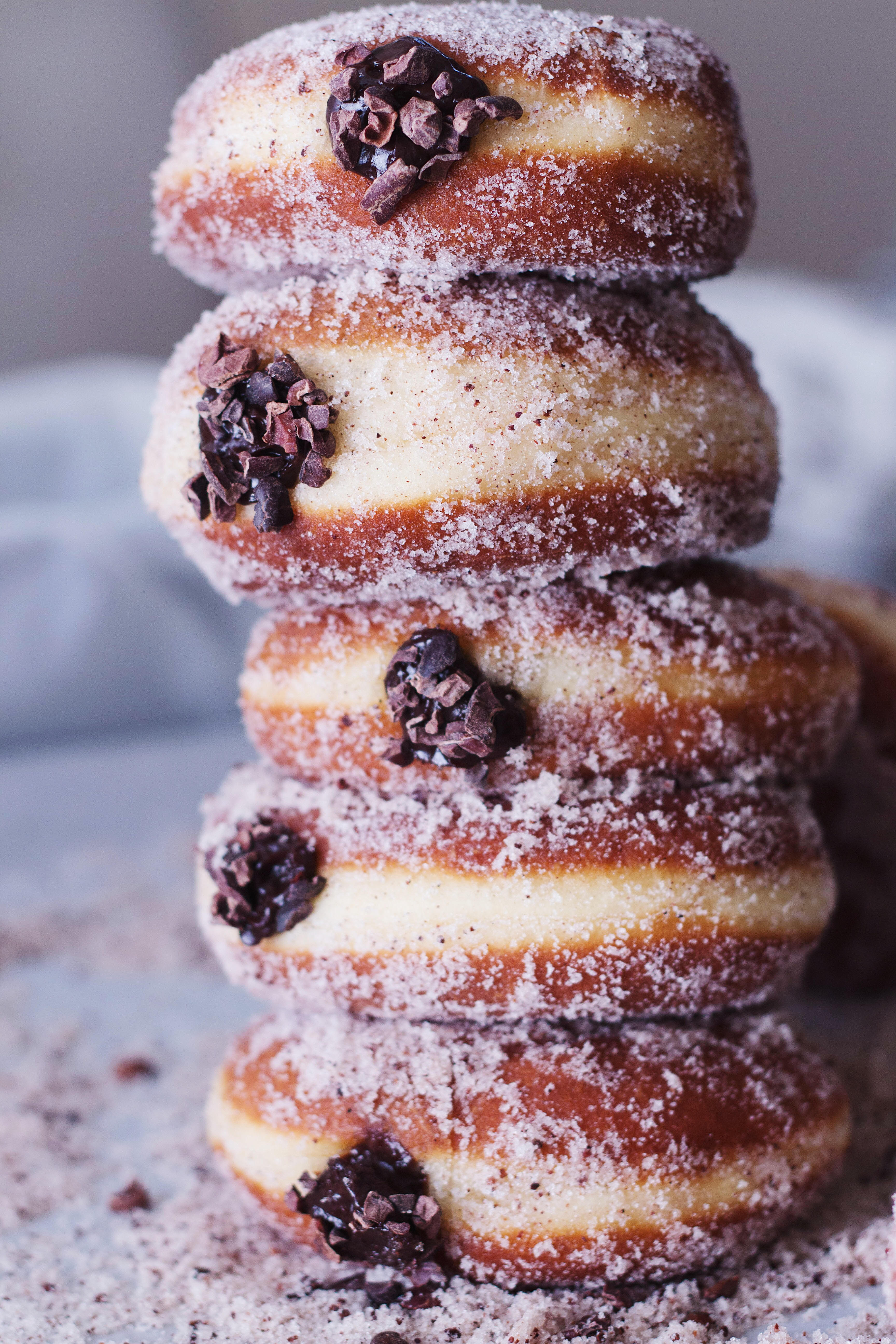 Chocolate Babka Doughnuts with Cacao Nib Sugar