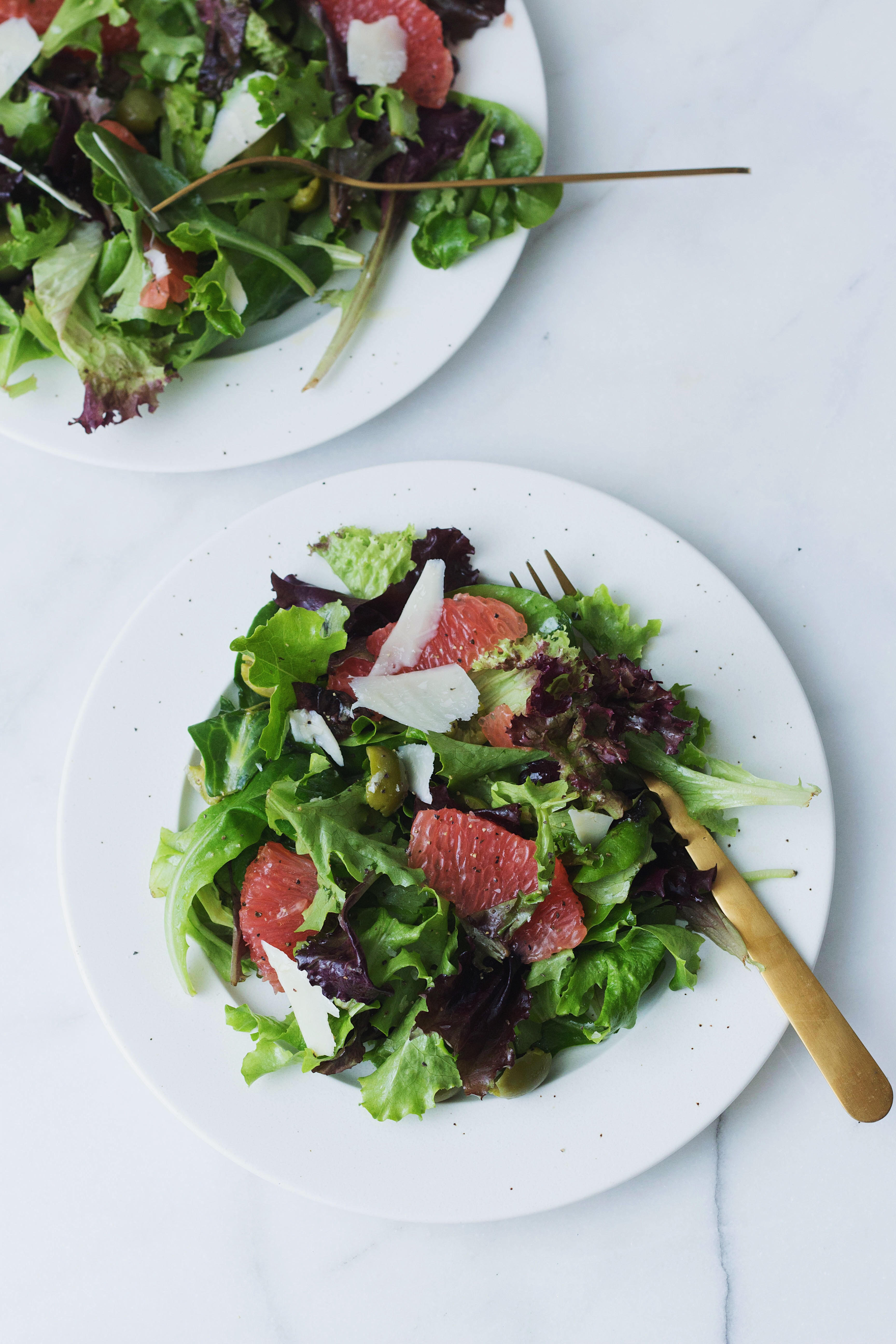 Greens with Grapefruit, Olives and Parmesan