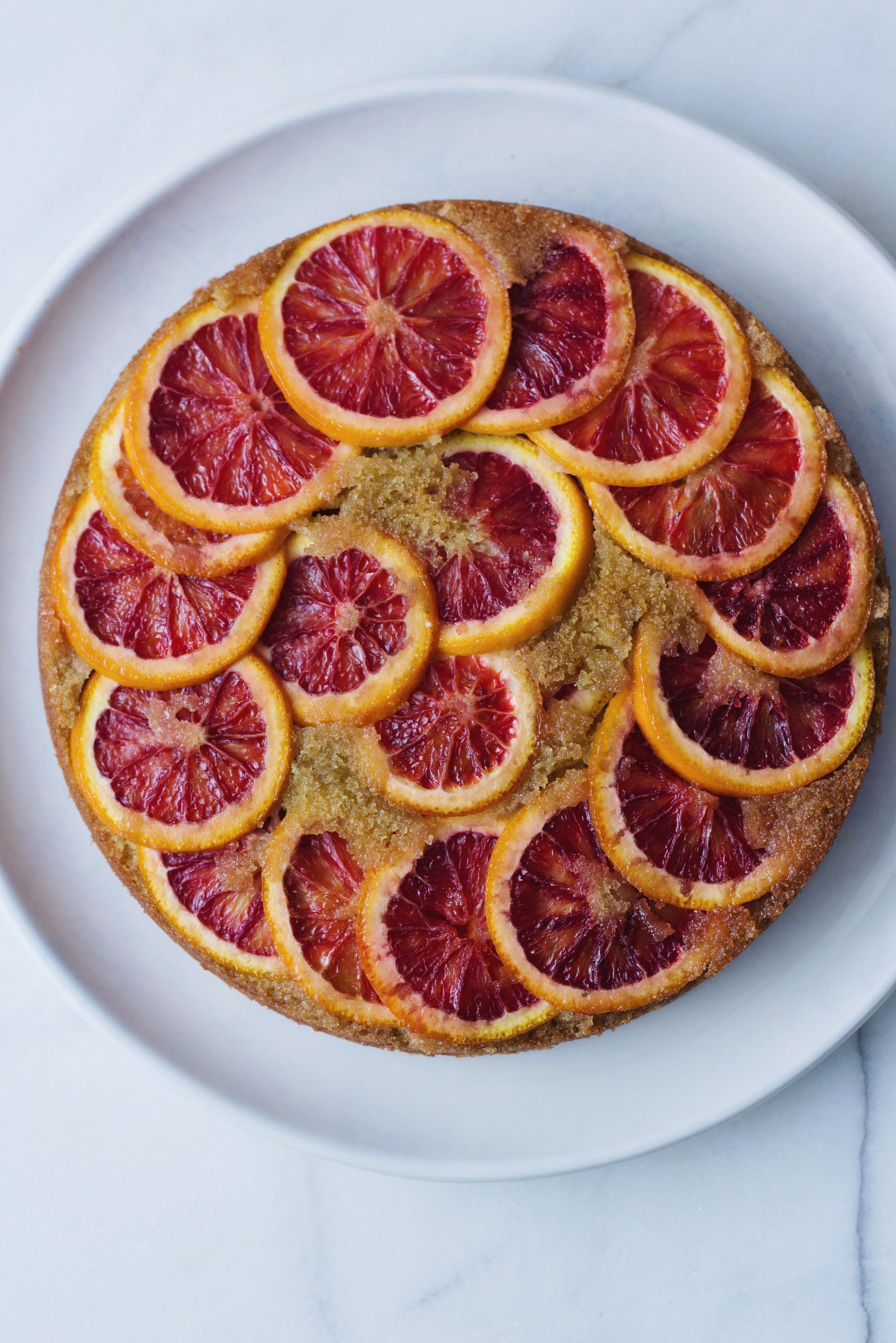 Upside Down Blood Orange, Saffron and Semolina Cake