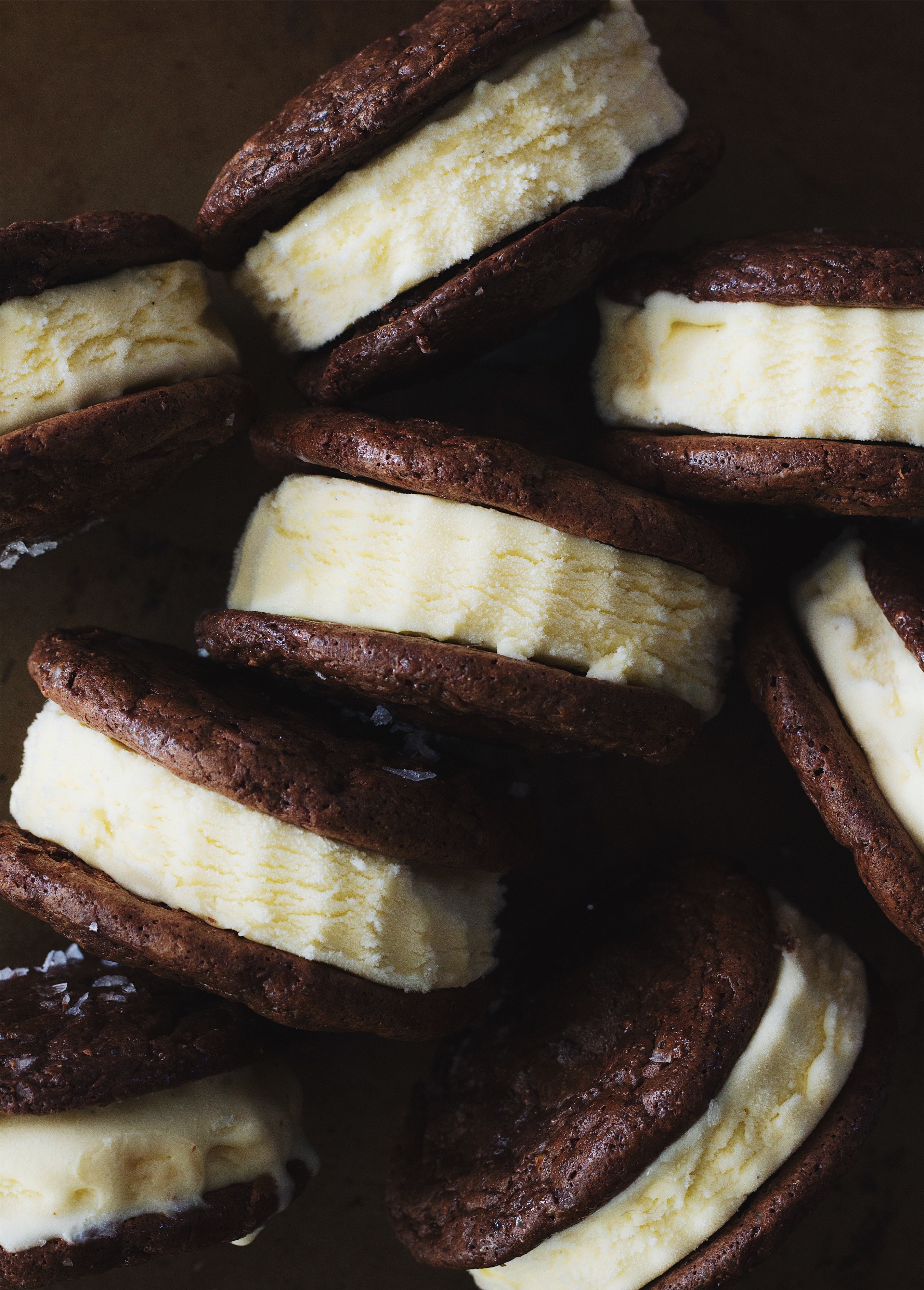 Salted Chocolate Rye and Vanilla Bean Olive Oil Ice Cream Sandwiches