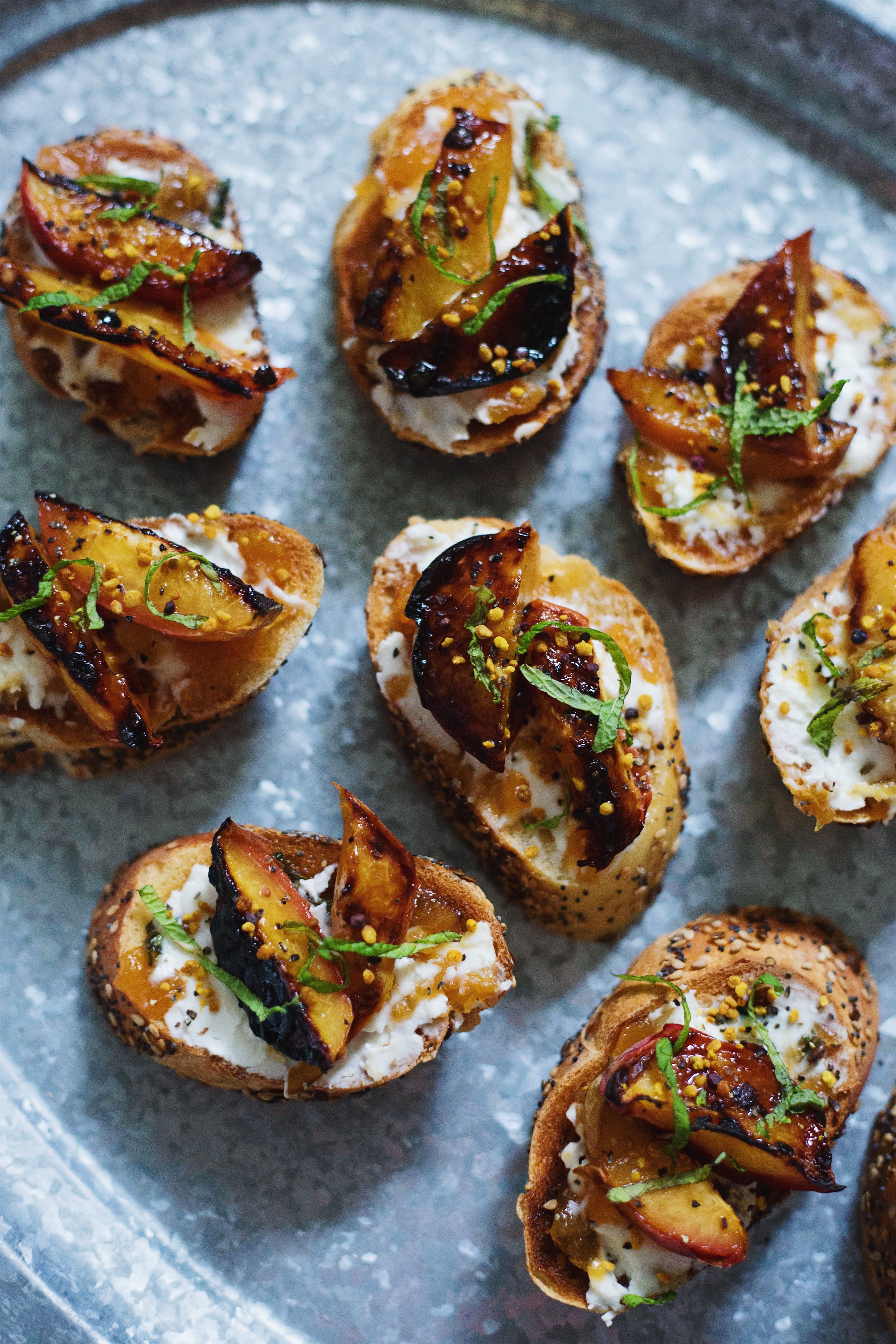 Peach, Goat Cheese and Mint Crostini