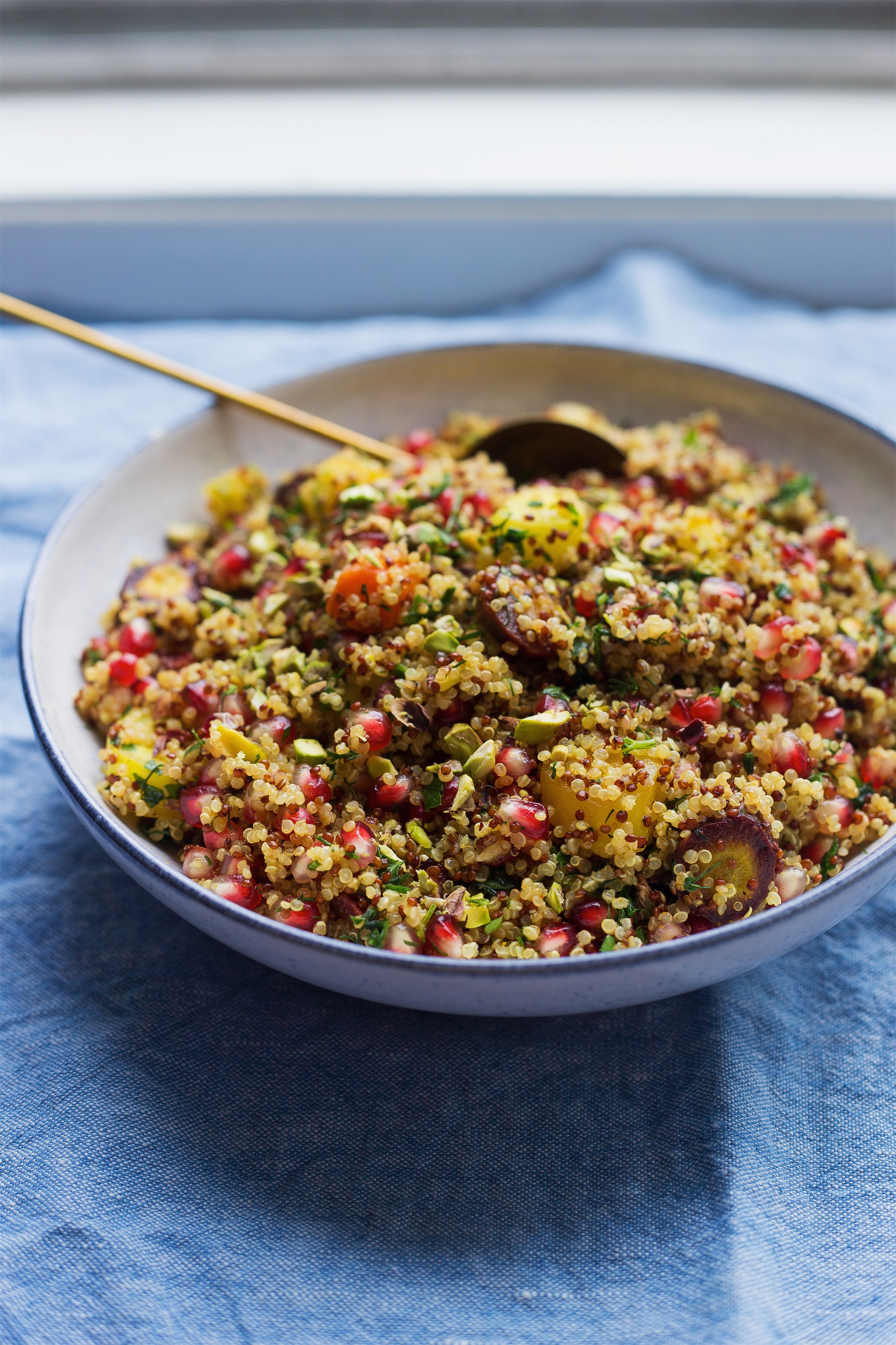 Herby Quinoa with Carrots, Pomegranate and Pistachios