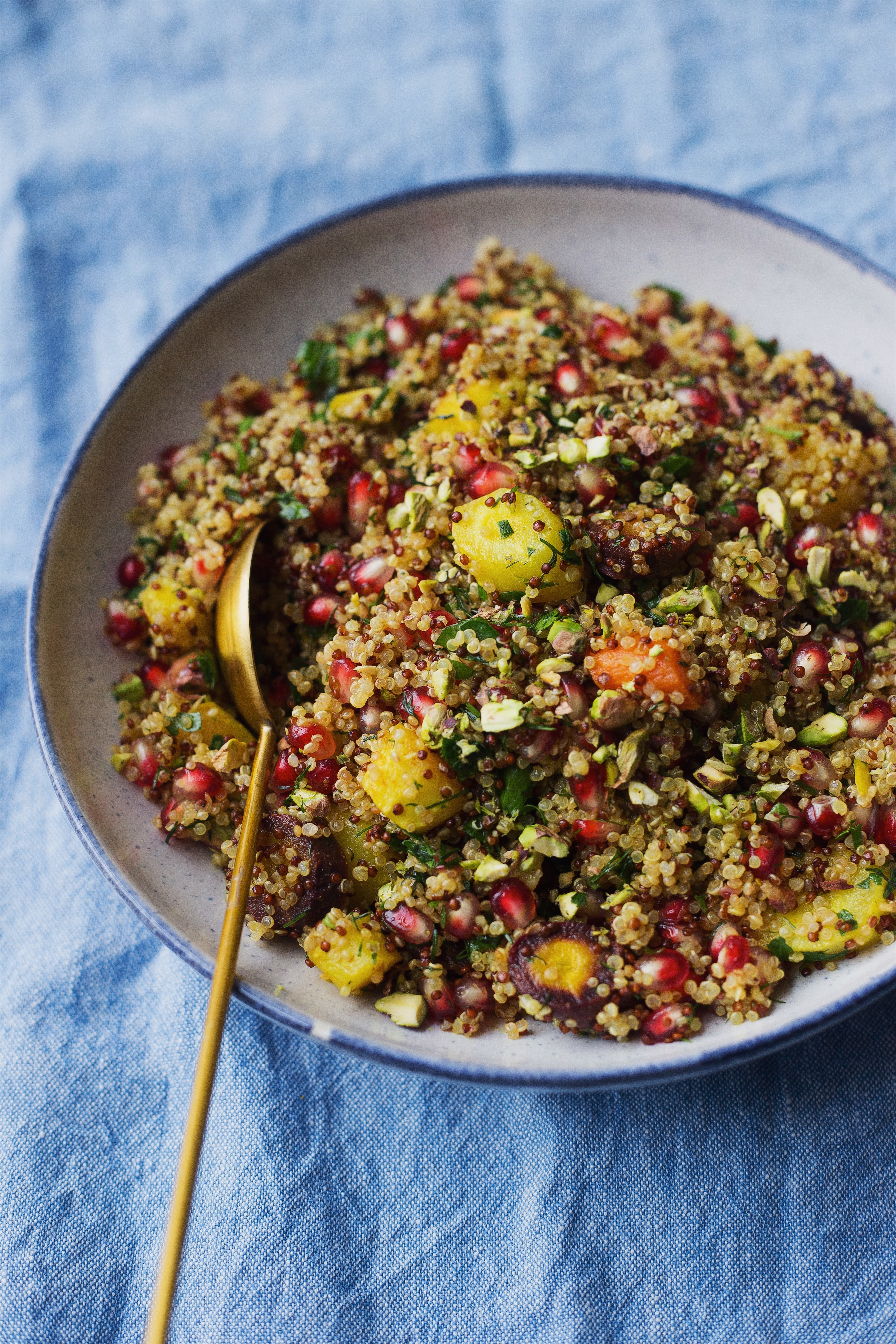 Herby Quinoa with Carrots, Pomegranate and Pistachios
